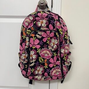 Vera Bradley Black Backpack with Pink and Green Floral Design